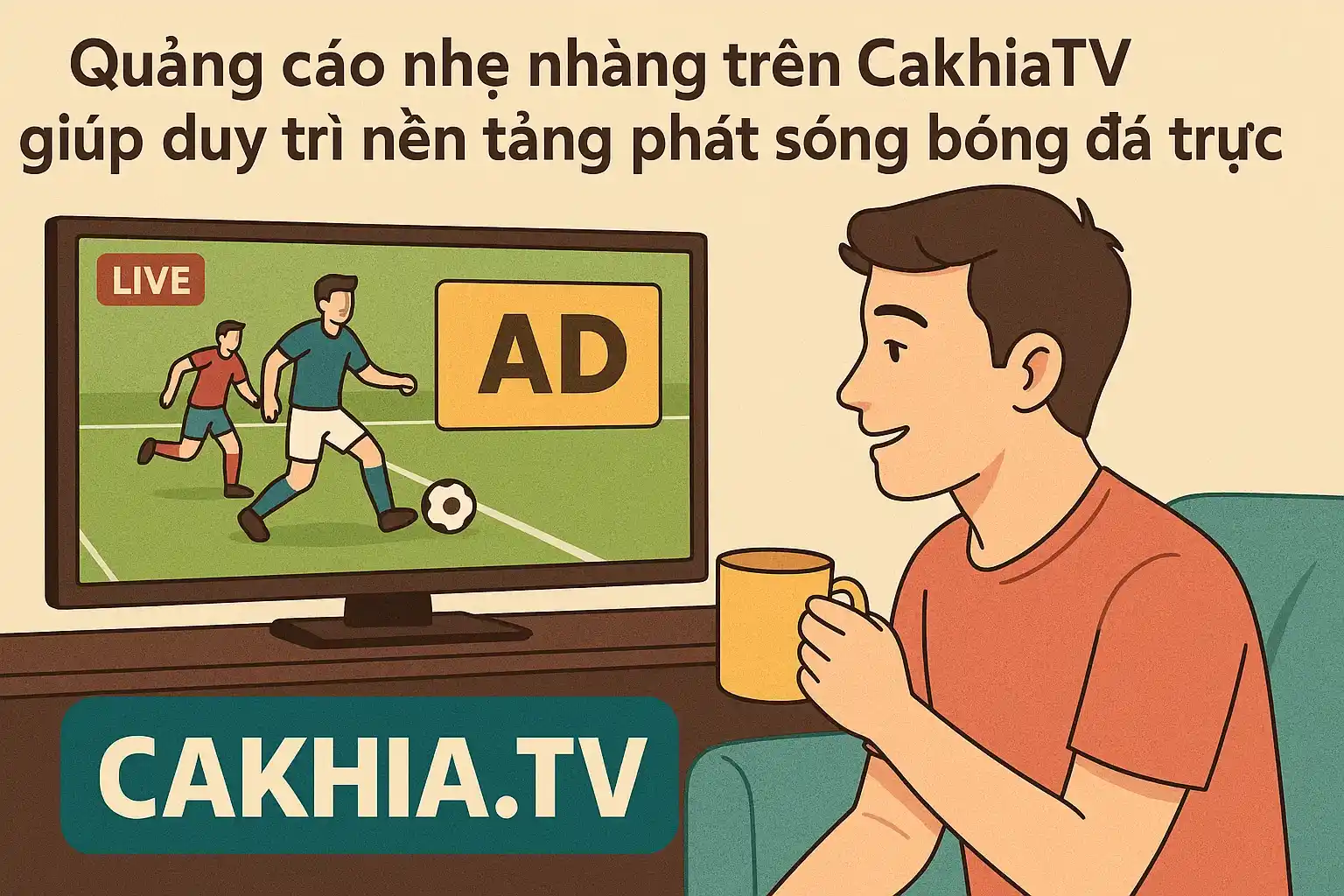 Quảng cáo nhẹ nhàng trên CakhiaTV giúp duy trì nền tảng phát sóng bóng đá trực tiếp.