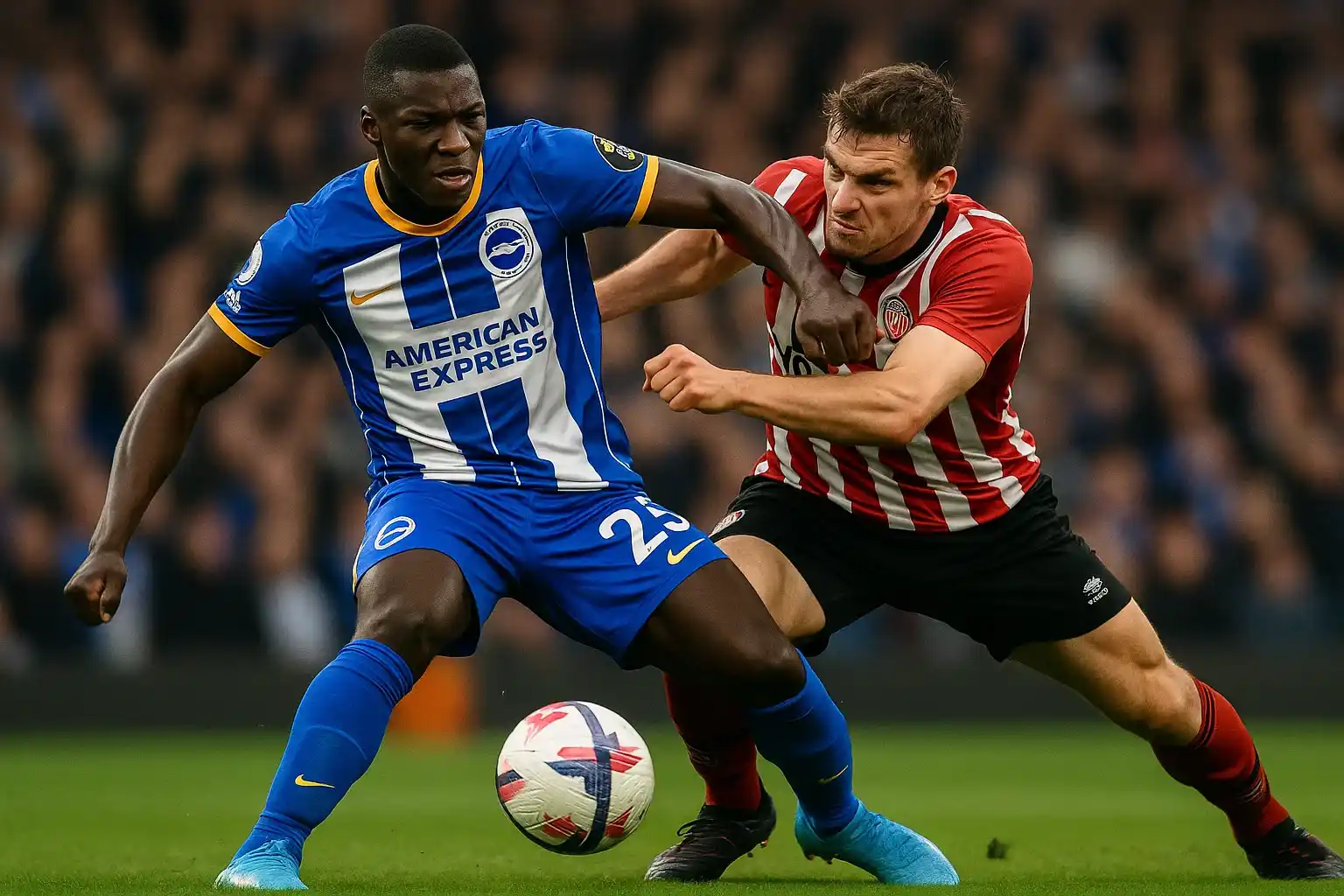 Moises Caicedo đối đầu với tiền vệ đối thủ, minh chứng sức mạnh